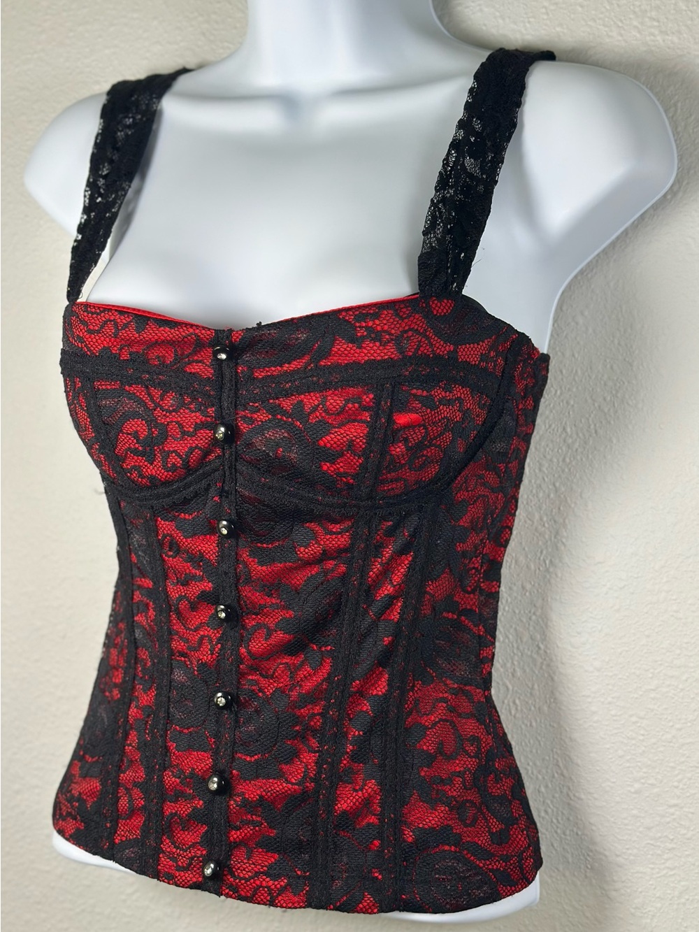 A’GACI Black and Red Lace Corset Top Size Small